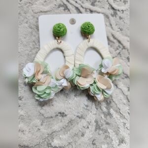 Mint Green Raffia Wrapped Pierced Earrings💚